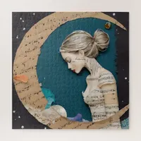 Lady and the Moon Collage Jigsaw Puzzle