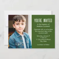 Green Latter-day Saint Child Photo Baptism Invitation