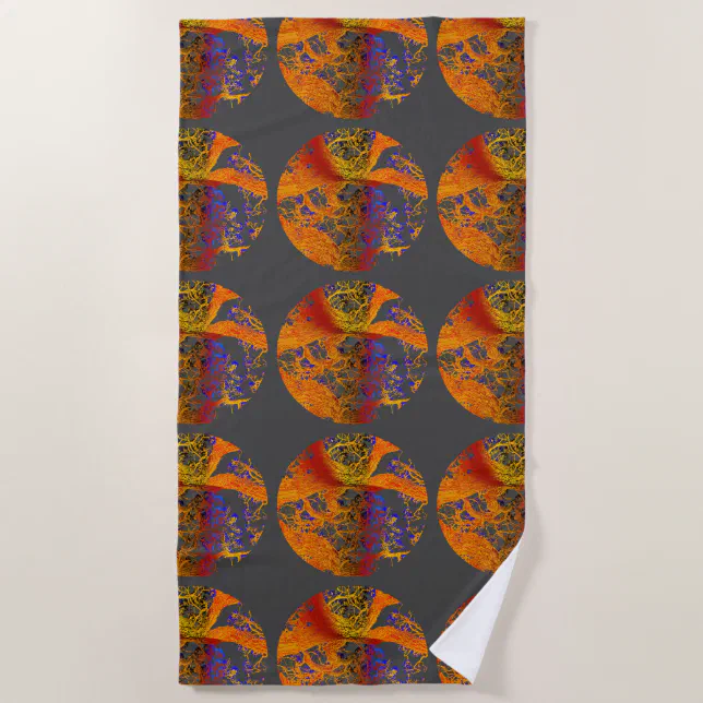 Golden flowery tree beach towel