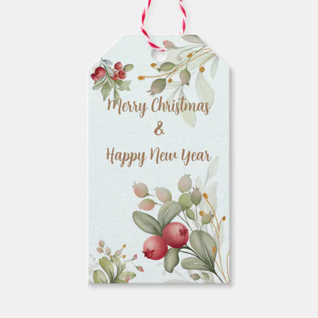 Merry Christmas Berries Bouquet Gift Tags