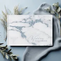 Modern Marble Glitter Wedding Blue ID816 Guest Book