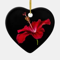 Red Hibiscus Flower Side View Ceramic Ornament