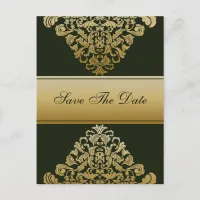 green gold save the date announcement postcard