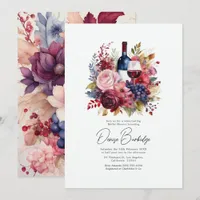 Burgundy & Blush Floral Wine Tasting Bridal Shower Invitation