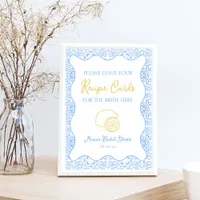 Elegant Lemon Recipe Card Sign for Bridal Showers