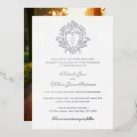 Vintage Regency Monogram Crest Photo Wedding Foil Invitation