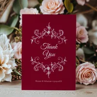 Elegant Vintage Romance Burgundy Floral Wedding Thank You Card