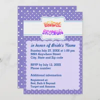 Blue & White Polka Dots Heart Text Bridal Shower Invitation