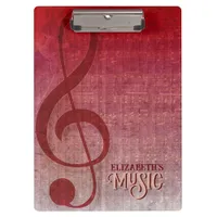 Cherry Red Clef Music Sheet Personalized Clipboard