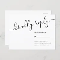 Casual Script Kindly Reply Wedding RSVP Postcard