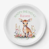 Personalized Baby Deer in Flowers Girl's Birthday  Paper Plates