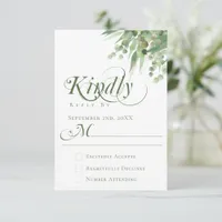Elegant Eucalyptus Greenery Calligraphy Wedding RSVP Card