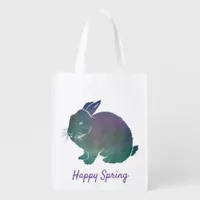 Purple and Blue Rabbit, Happy Spring Grocery Bag