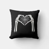 Skeleton Hands Cobweb Heart (White) Classic Throw Pillow