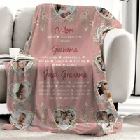 Mom Grandma & Great Grandma With Names Floral Fleece Blanket
