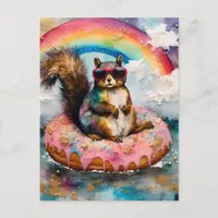 Cute Squirrel Floating Glazed Donut Funny Vacation Postcard