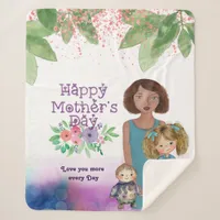 Whimsical Mother with kids | Mother's Day  Sherpa Blanket