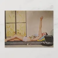Relaxing Happy Vintage woman 1957 weight loss ad Postcard