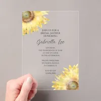 Yellow Sunflowers Watercolor Bridal Shower Acrylic Invitations