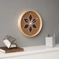 Minimalist Brown Rhombus Tile Blossom Round Clock