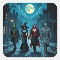 Witch, Vampire, Dracula and Mummy Halloween Party Square Sticker