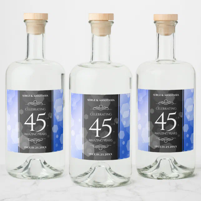 Elegant 45th Sapphire Wedding Anniversary Liquor Bottle Label