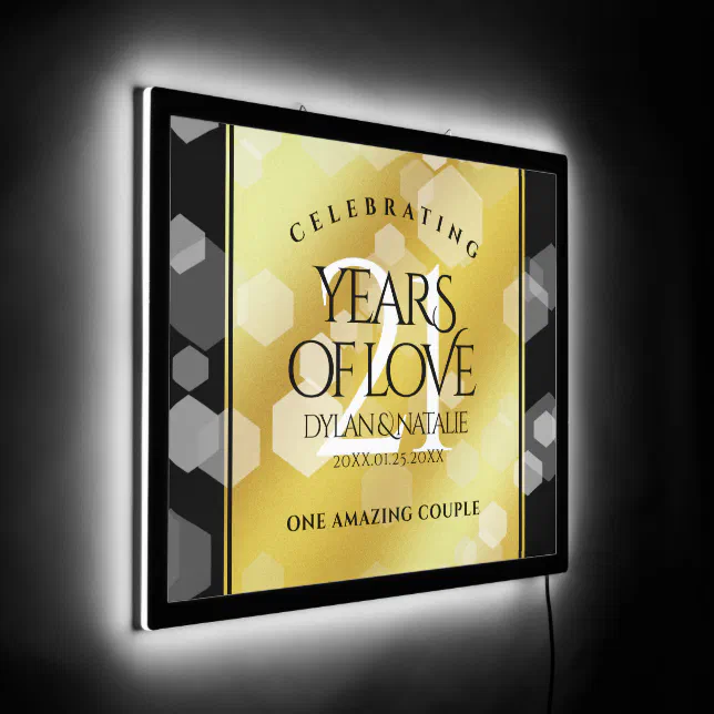 Elegant 21st Brass Wedding Anniversary Celebration LED Sign