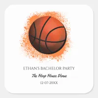 Basketball bachelor / birthday party Orange White Square Sticker