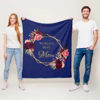 Mother navy blue flowers burgundy geometric fleece blanket