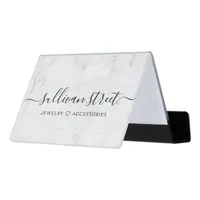 Elegant Marble Hand Lettering Jewelry Boutique Desk Business Card Holder