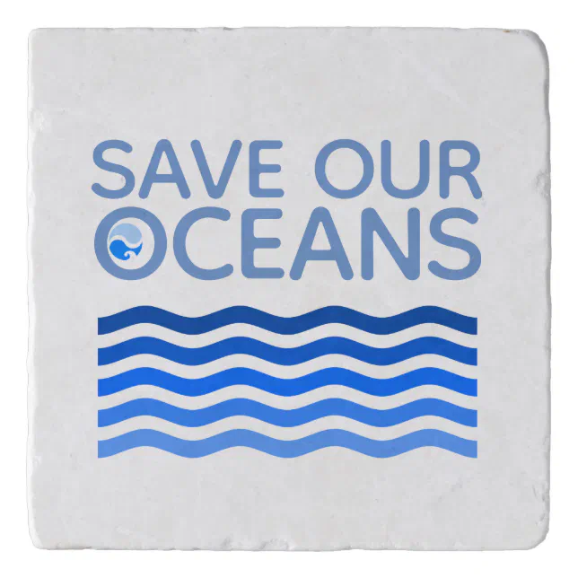 Save Our Oceans Blue Stylized Earth Waves Trivet