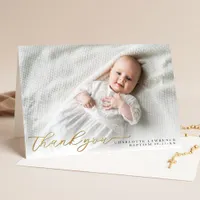 Gold Modern Script Baptism Thank You Card 