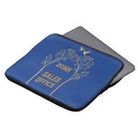 Monogrammed Gold Trees with Birds on Blue | Laptop Sleeve