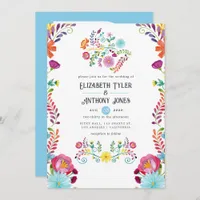 Sky Blue & White Floral Mexican Fiesta Wedding Invitation