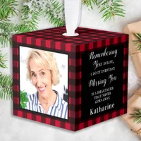 Memorial Remembrance Red Plaid Custom 3 Photo  Cube Ornament