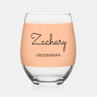 Groomsman Stylish Peach Minimalist Personalized Stemless Wine Glass