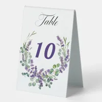 Wedding lavender florals greenery table tent sign