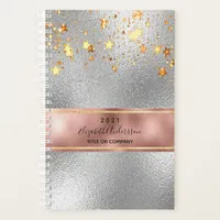 Silver rose gold stars business 2025 planner