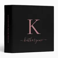 Black Pink Rose Gold Luxury Monogram 3 Ring Binder