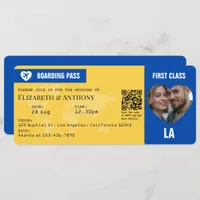 Cobalt Blue & Lemon Yellow Boarding Pass Wedding Invitation