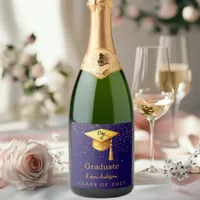 Graduation party graduate blue gold cap 2025 sparkling wine label