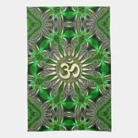 Liquid Green Om Yoga Hippie Fabric Banner TeaTowel Towel