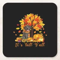 It’s Fall Y’all Halloween Autumn Retro Graphic Square Paper Coaster
