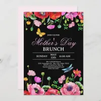 Elegant Wildflower Black Chic Mother's Day Brunch Invitation