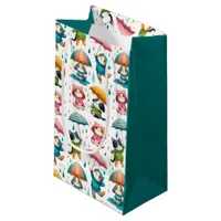 Cute Raining Cats and Dogs with Umbrellas Small Gift Bag