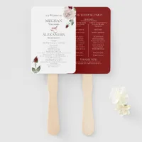 Wedding Program | Watercolor Dusty Blush Wine Rose Hand Fan