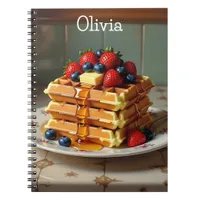 Antique Plate of Waffles with Strawberries  Notebook