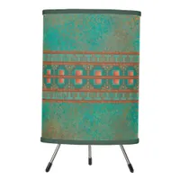 Southwestern Copper Teal Geometric Pattern Tripod Lamp