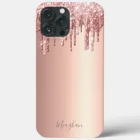 Name Pink Glitter Monogrammed Rose Gold Drips iPhone 13 Pro Max Case