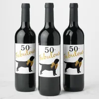 50 and Fabulous - Black Labrador - Black & Gold Wine Label
